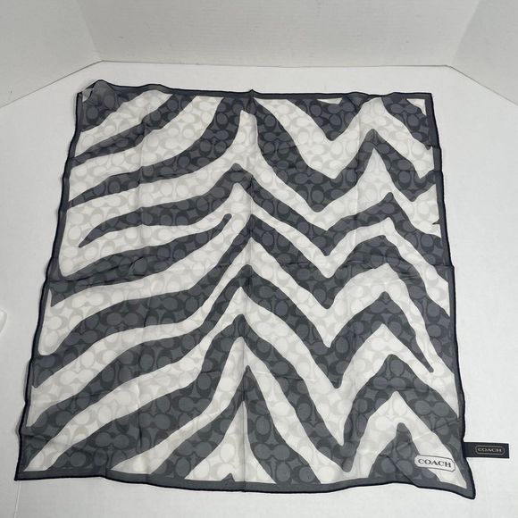NWOT Coach signature black/white 100% silk zebra print scarf PRICE FIRM - Picture 2 of 10